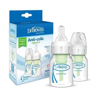 Dr. Brown's - Narrow-Neck Natural Flow Anti-Colic Options + Bottle | 60ml | Level 1 Nipple | 2 Pack