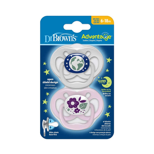 Dr. Brown's - Advantage Pacifier | Stage 2 | 6-18m | Glow in the Dark Pink | 2-Pack