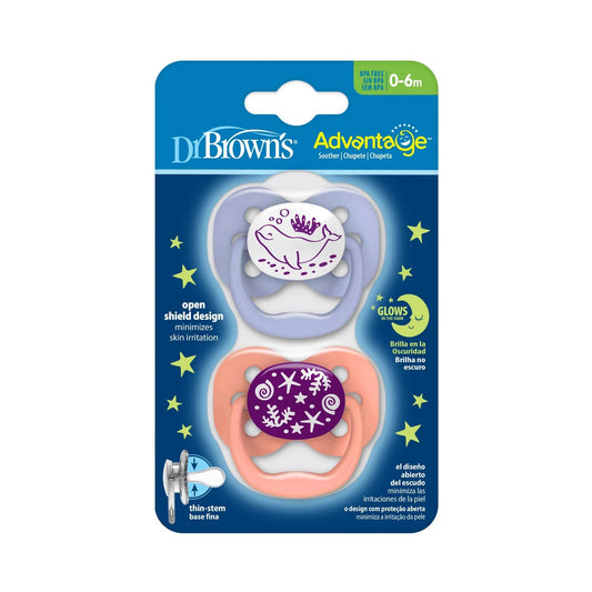 Dr. Brown's - Advantage Pacifier | Stage 1 | 0-6m | Glow in the Dark | 2-Pack