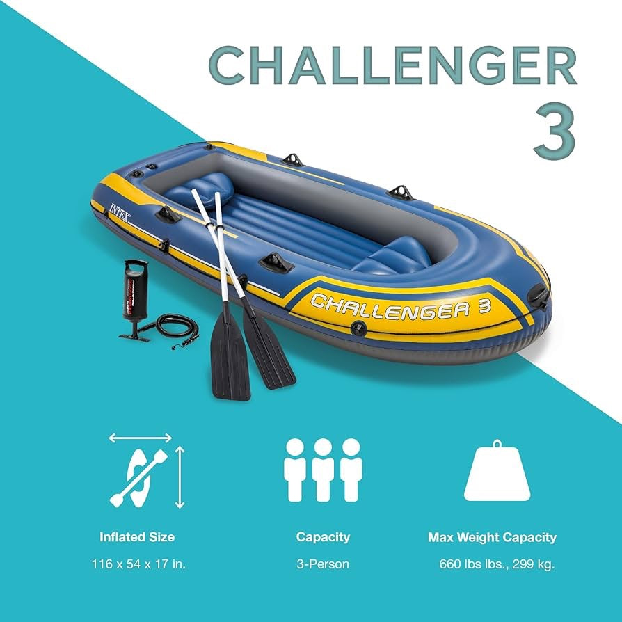 Intex - CHALLENGER 3 Boat Set | 2.90mx1.35mx43cm Intex - CHALLENGER 3 Boat Set | 2.90mx1.35mx43cm