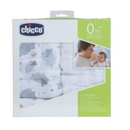 Chicco Multipurpose Muslin Swaddle | Set 2 Pieces | For Newborn Babies | 4in1 use Bear & Sheep