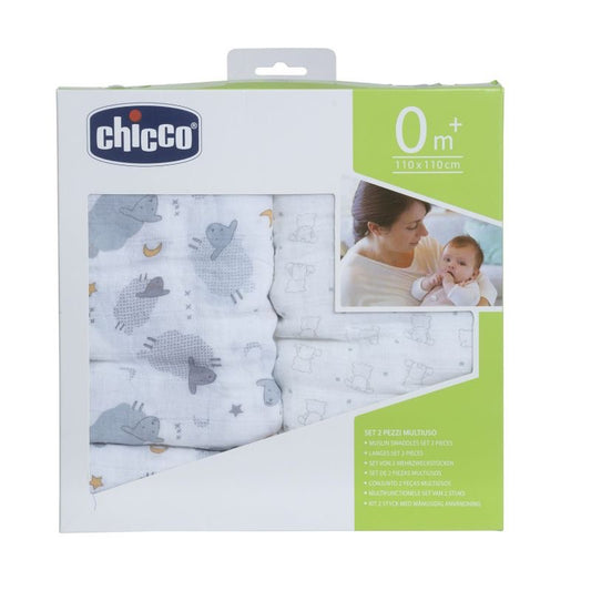 Chicco Multipurpose Muslin Swaddle Set 2 Pieces Bear & Sheep — BambiniJO Jordan