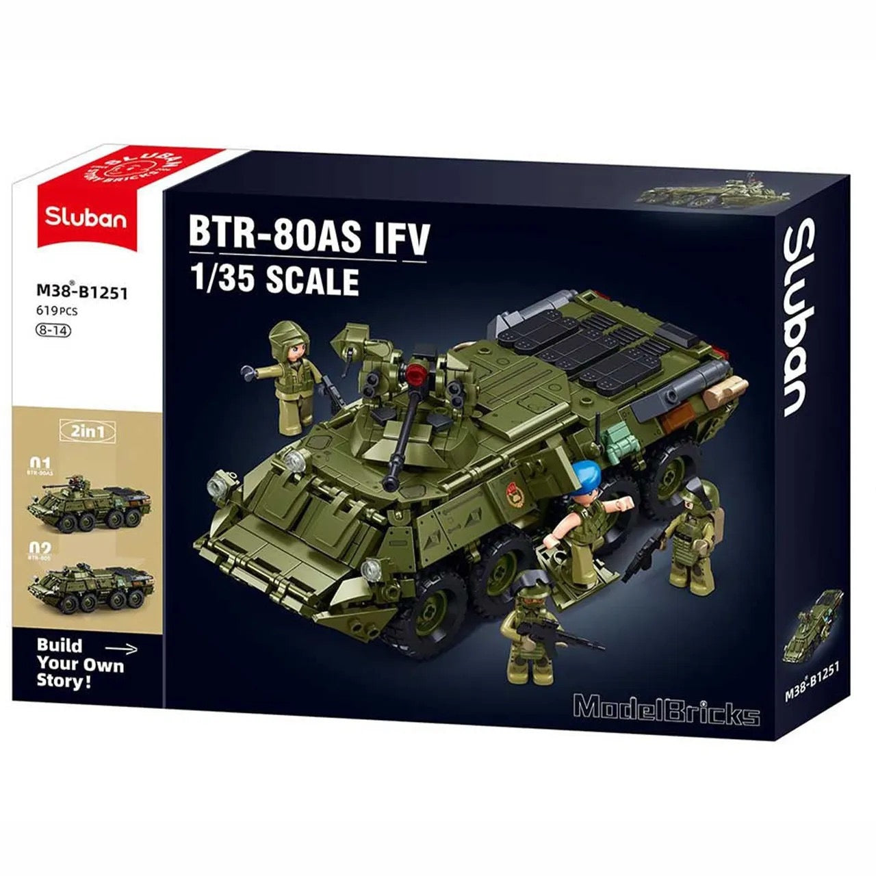 Sluban - ModelBricks BTR80AS Infantry Fighting Vehicle 2 in 1 | 611Pcs | 6Y+ Sluban - ModelBricks BTR80AS Infantry Fighting Vehicle 2 in 1 | 611Pcs | 6Y+