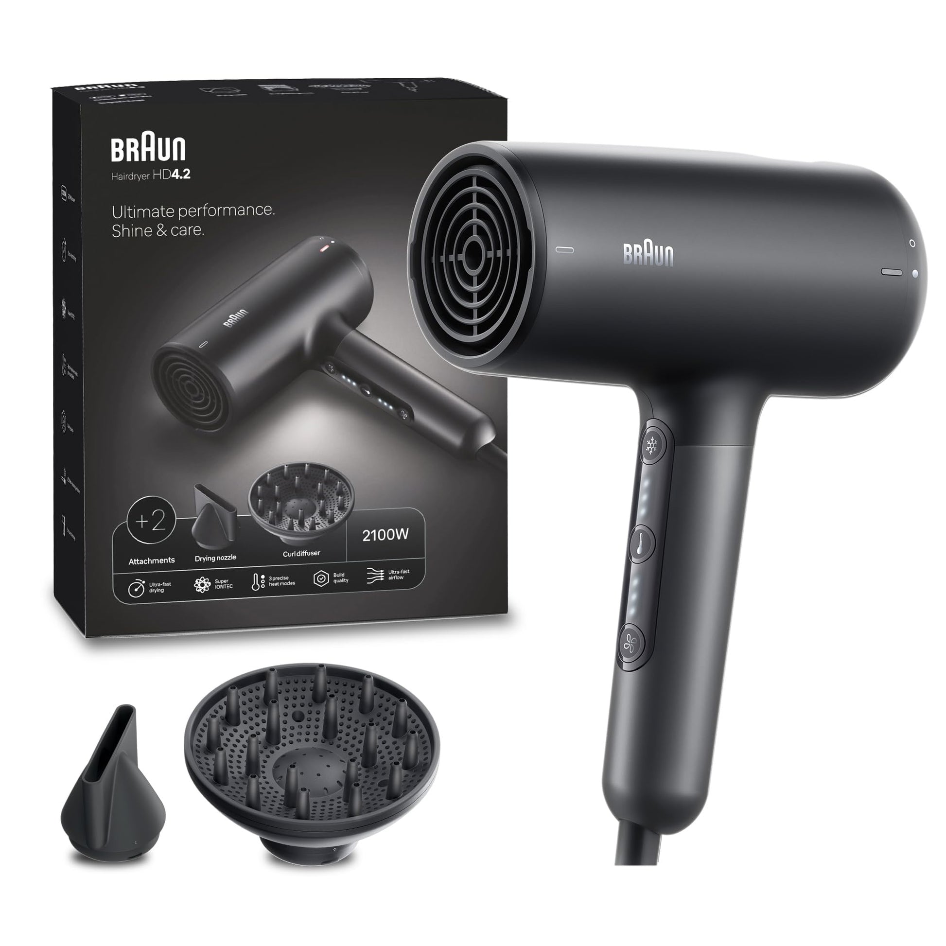 Braun - Super Ionic Hair Dryer 2100 Watts with Diffuser Braun - Super Ionic Hair Dryer 2100 Watts with Diffuser