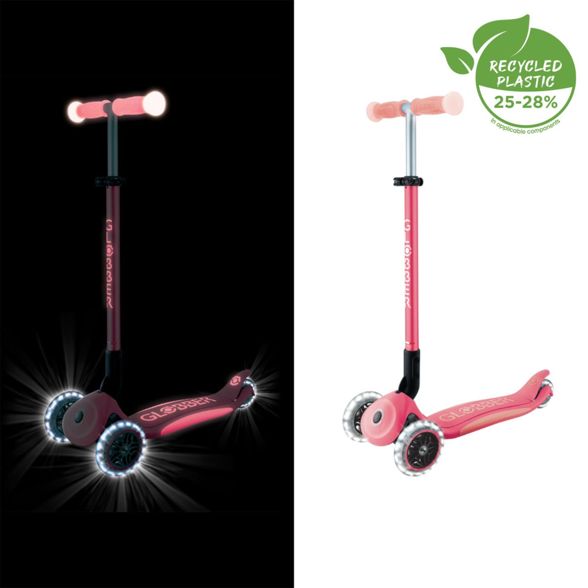 Globber - Elite Glow Lights Scooter | Coral Pink | 3Y+