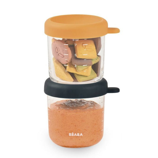 بيابا - برطمانات زجاجية للتقديم | 250 مل | أزرق ليلي - عسل | طقم من قطعتين