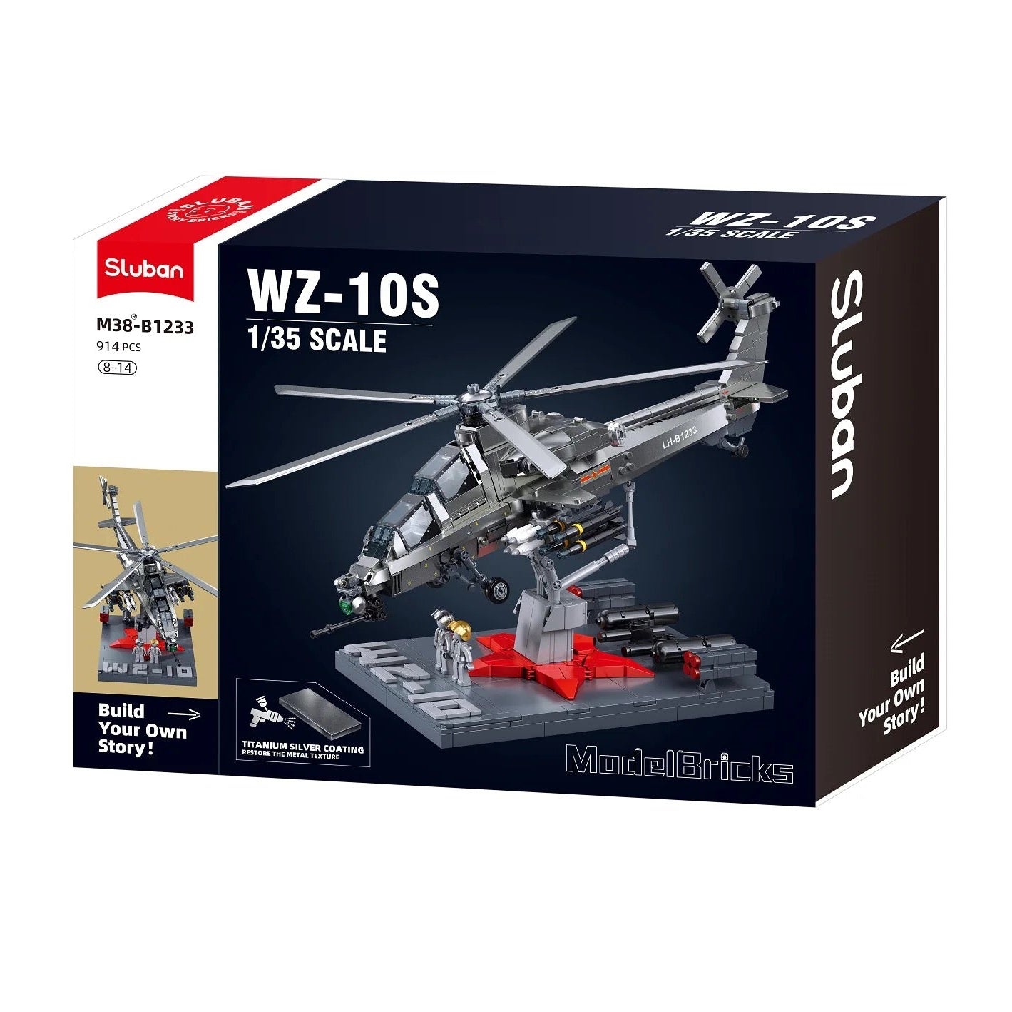 Sluban - ModelBricks 1/35 WZ-10S Metal Coating Version | 914Pcs | 6Y+