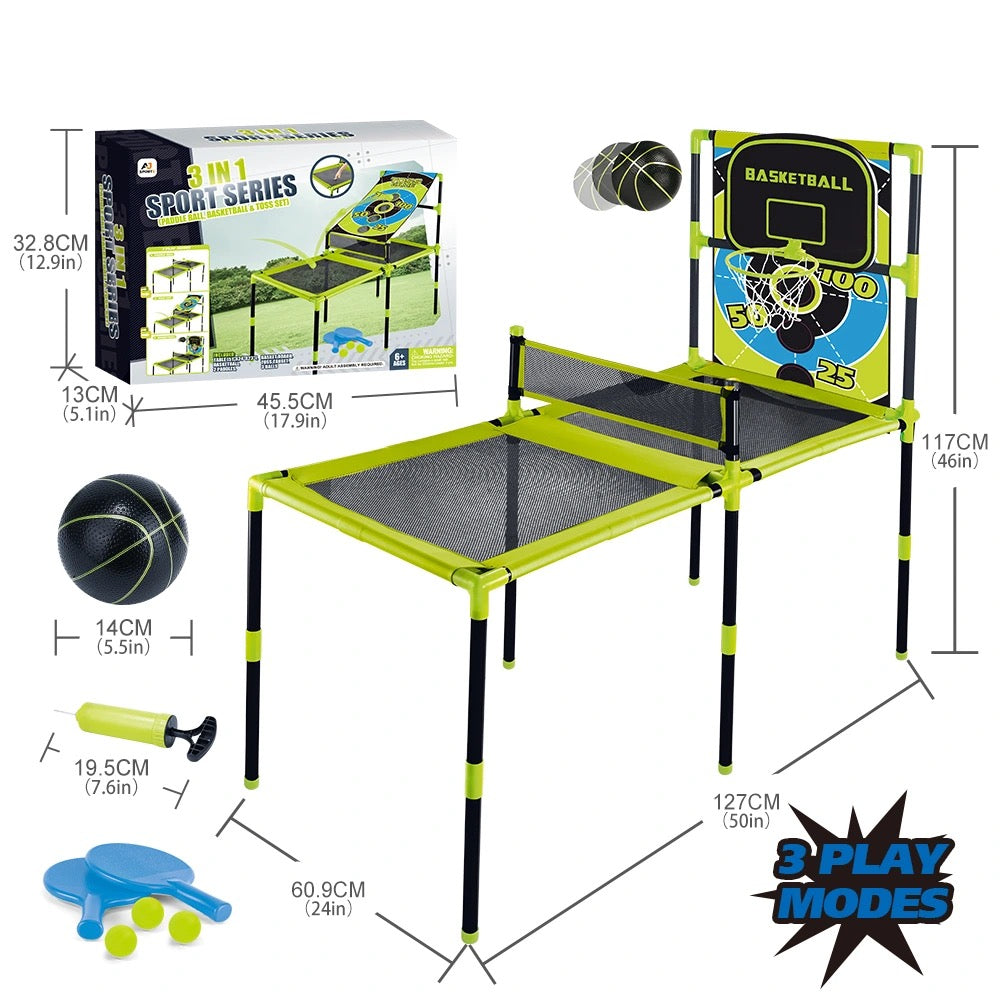 Aojie Sport - 3 In 1 Combo Set | Table Tennis, Toss Game & Basketball Set | Ages 6+