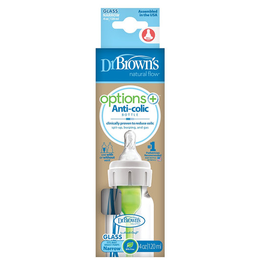 Dr. Brown's - GLASS Narrow-Neck Options+ Bottle | 120ml | Level 1 Nipple