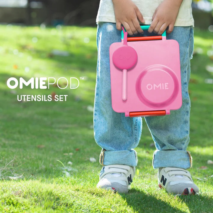 OmiePod | Fork & Spoon Utensil Set | Bubble Pink OmiePod | Fork & Spoon Utensil Set | Bubble Pink