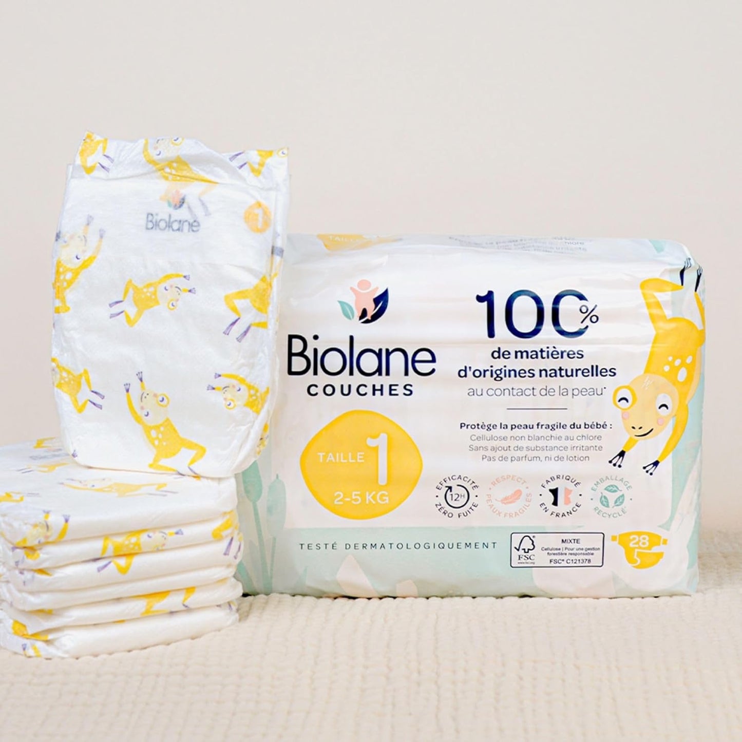 Biolane - Natural Diapers Size 1 | 2-5 kg | 28 Diapers