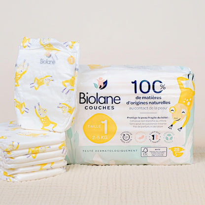 Biolane - Natural Diapers Size 1 | 2-5 kg | 28 Diapers