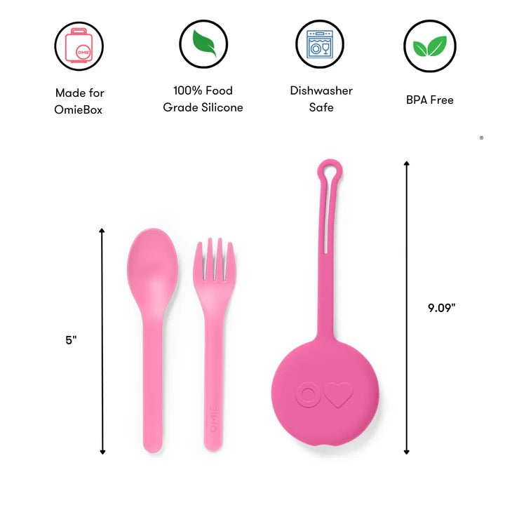 OmiePod | Fork & Spoon Utensil Set | Bubble Pink OmiePod | Fork & Spoon Utensil Set | Bubble Pink