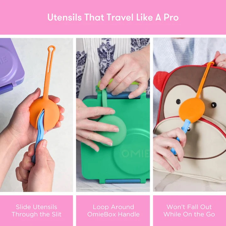 OmiePod | Fork & Spoon Utensil Set | Bubble Pink OmiePod | Fork & Spoon Utensil Set | Bubble Pink