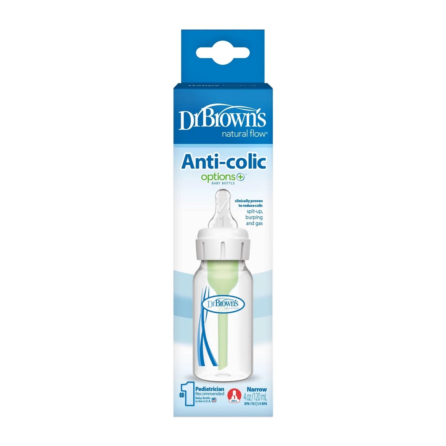 Dr. Brown's - Narrow-Neck Natural Flow Anti-Colic Options + Bottle | 120ml | Level 1 Nipple
