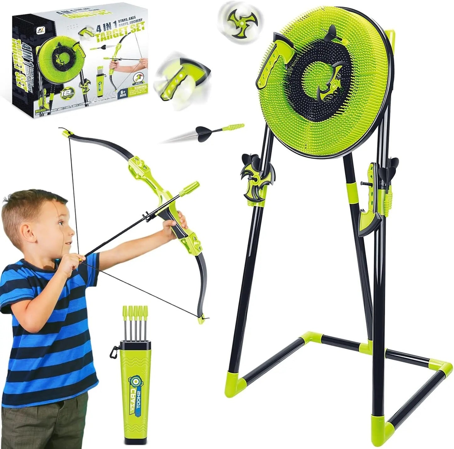 Aojie Sport - 18" Target Set | 3 Axes, 3 Spiral Darts, 6 Darts, 1 Bow, 5 Arrows & Quiver| Ages 6+ (Copy)