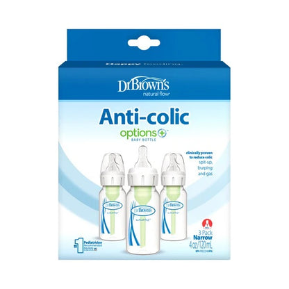 Dr. Brown's - Narrow-Neck Natural Flow Anti-Colic Options + Bottle | 120ml | Level 1 Nipple | 3 Pack