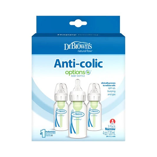 Dr. Brown's - Narrow-Neck Natural Flow Anti-Colic Options + Bottle | 120ml | Level 1 Nipple | 3 Pack