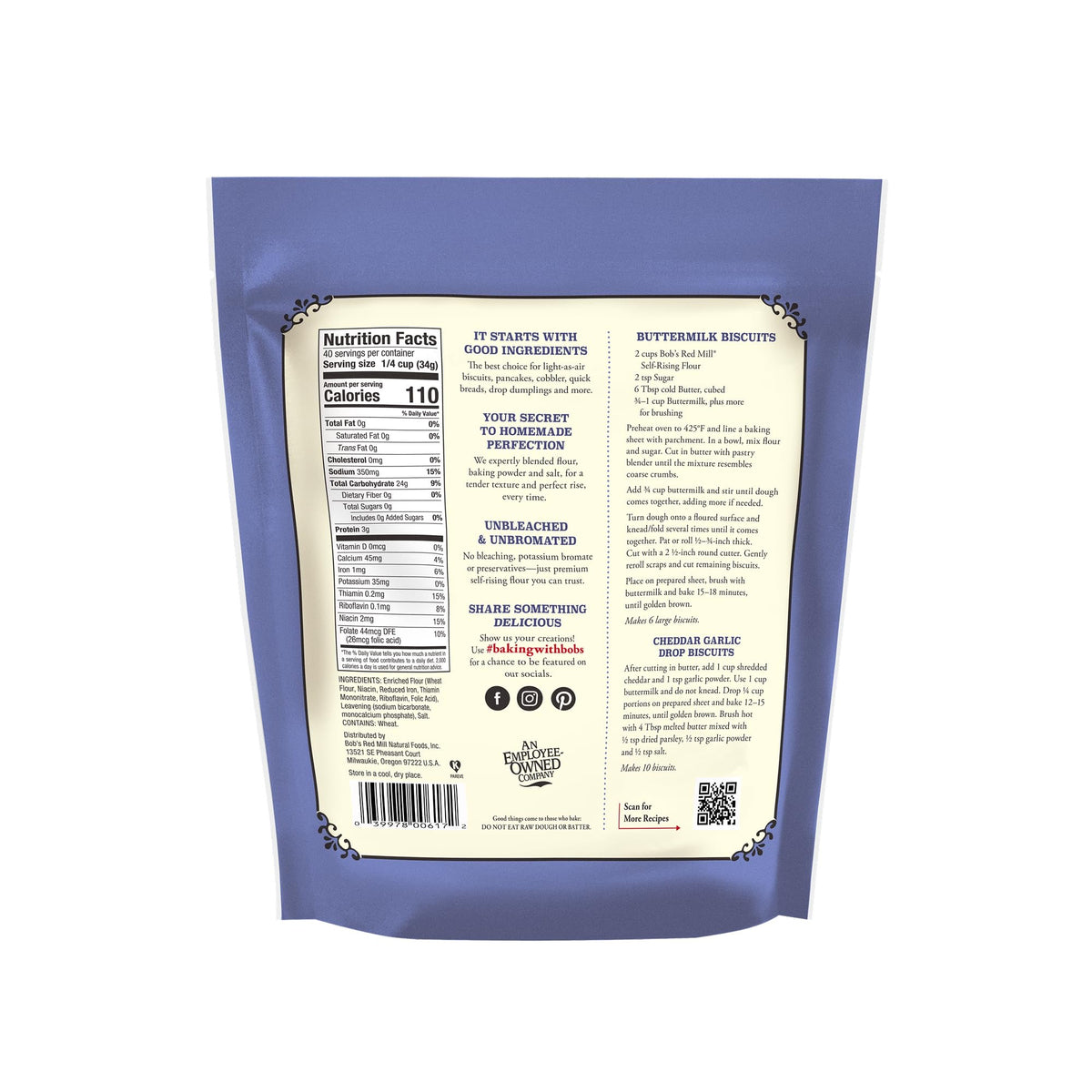 Bob's Red Mill - Unbleached Self Rising Flour | 1.36kg Bob's Red Mill - Unbleached Self Rising Flour | 1.36kg