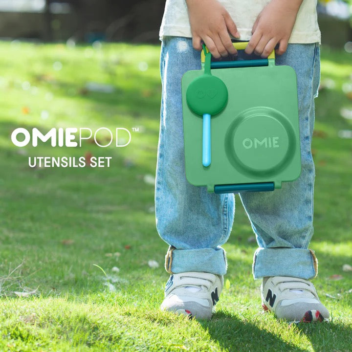 OmiePod | Fork & Spoon Utensil Set | Mint Green