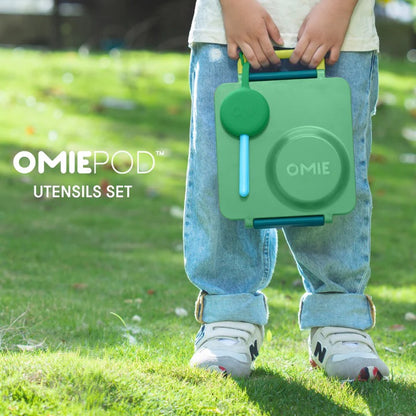 OmiePod | Fork & Spoon Utensil Set | Mint Green
