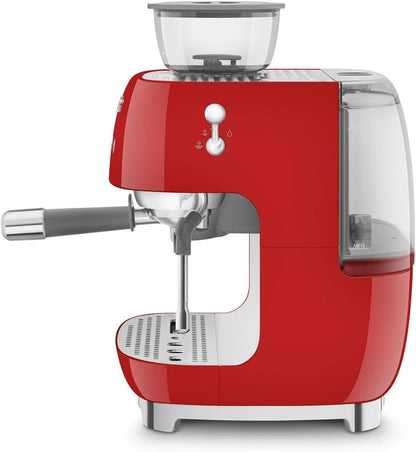 ماكينة إسبريسو يدوية من سميج مع مطحنة | تصميم مستوحى من الخمسينيات | أحمر 