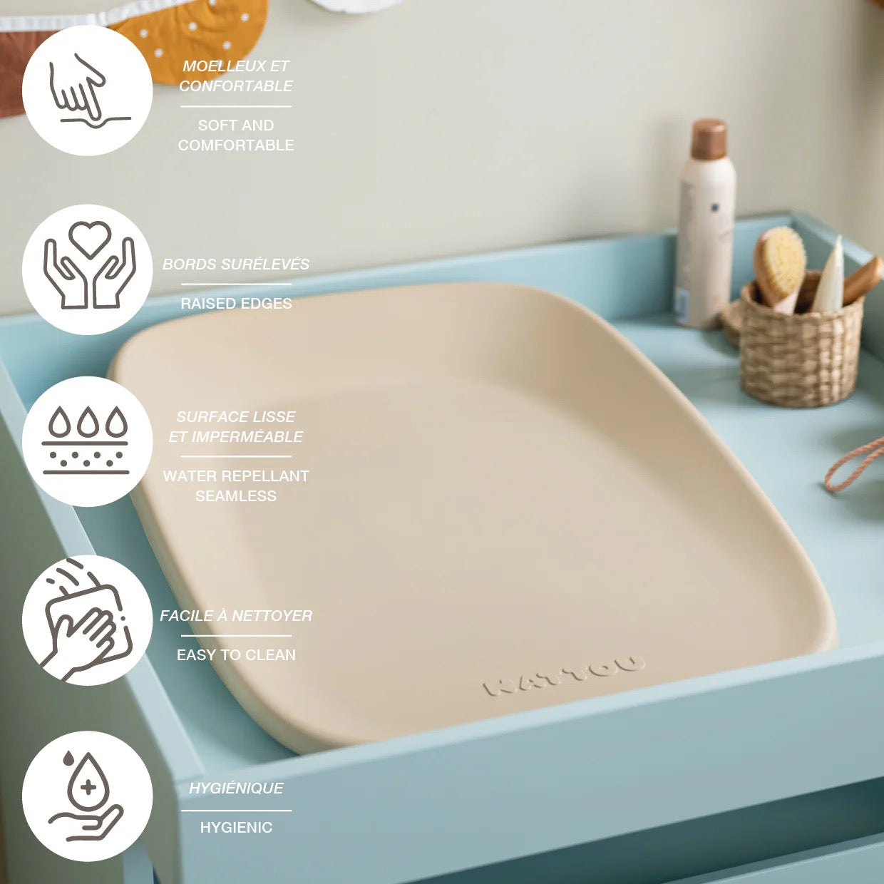 Nattou - SOFTY Wipeable Changing Pad | Grey Nattou - SOFTY Wipeable Changing Pad | Grey