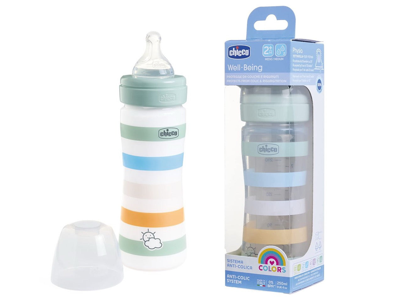 Chicco - Well Being Anti-Colic Bottle | Medium Flow | 250 ml | Green