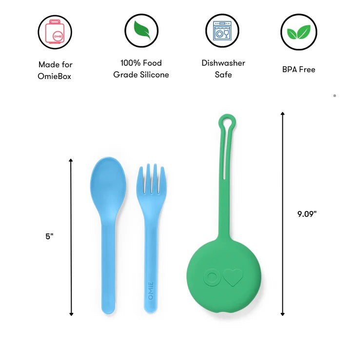 OmiePod | Fork & Spoon Utensil Set | Mint Green