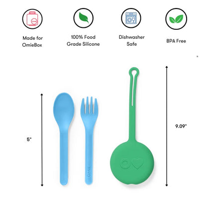 OmiePod | Fork & Spoon Utensil Set | Mint Green