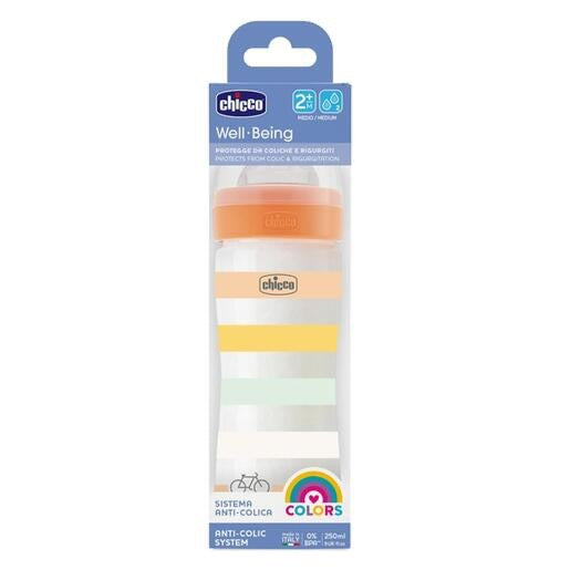 Chicco - Well Being Anti-Colic Bottle | Medium Flow | 250 ml | Orange Chicco - Well Being Anti-Colic Bottle | Medium Flow | 250 ml | Orange