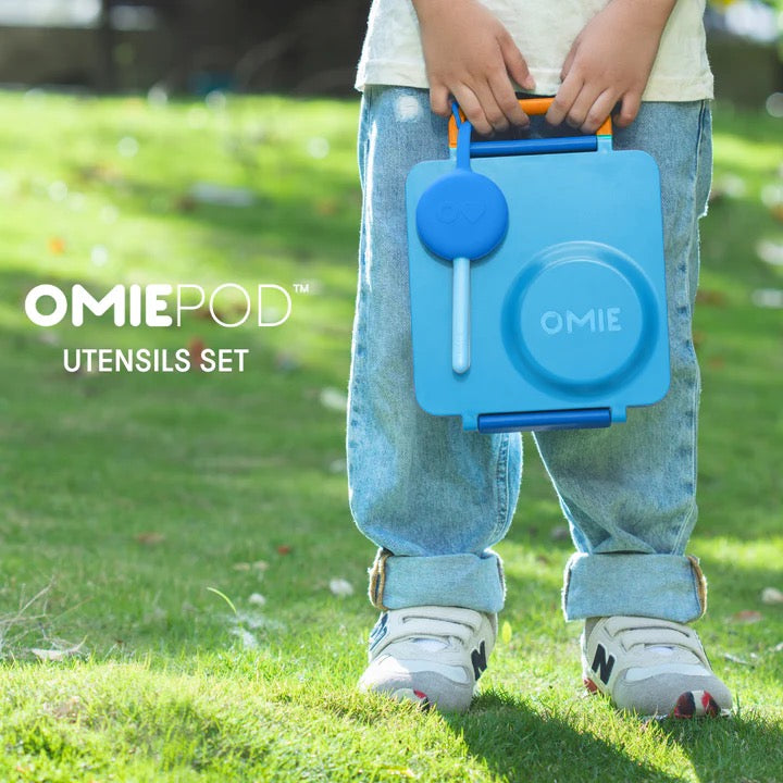 OmiePod | Fork & Spoon Utensil Set | Capri Blue