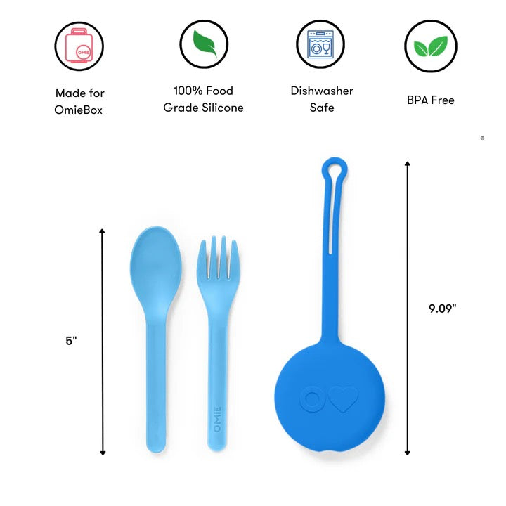 OmiePod | Fork & Spoon Utensil Set | Capri Blue