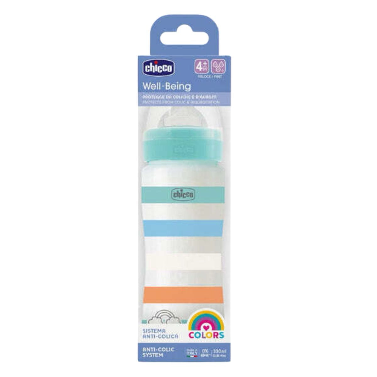 Chicco - Well Being Anti-Colic Bottle | Fast Flow | 330 ml | Green Chicco - Well Being Anti-Colic Bottle | Fast Flow | 330 ml | Green