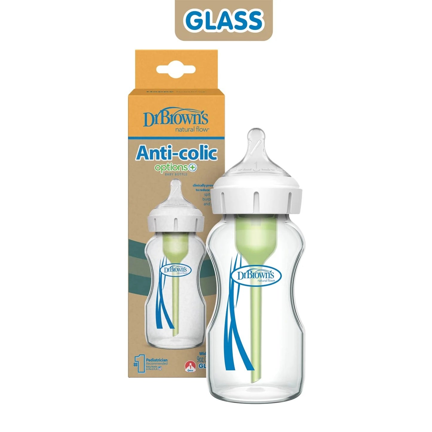 Dr. Brown's - GLASS Wide-Neck Options+ Bottle | 270ml | Level 1 Nipple