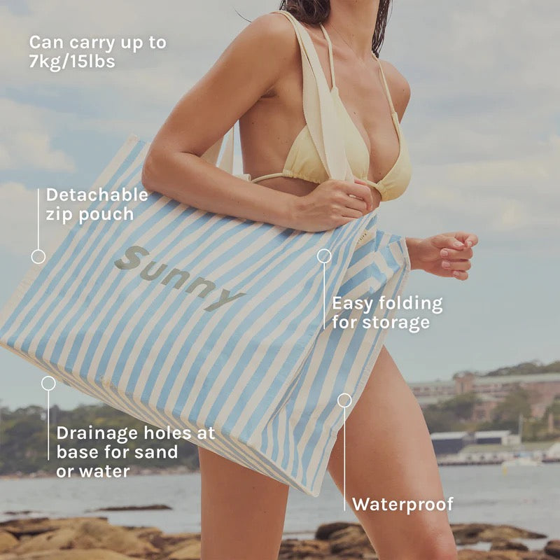 SUNNYLiFE - حقيبة الشاطئ La Mer Med Blue Stripe