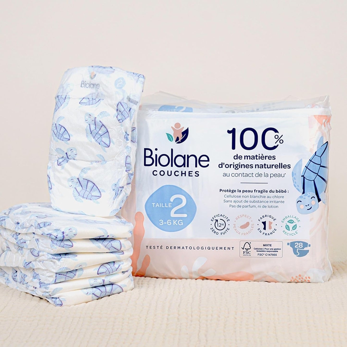 Biolane - Natural Diapers Size 2 | 3-6 kg | 28 Diapers