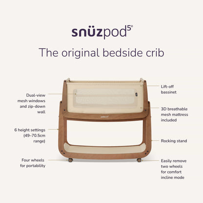 Snuz - SnuzPod5 Bedside Crib | Walnut