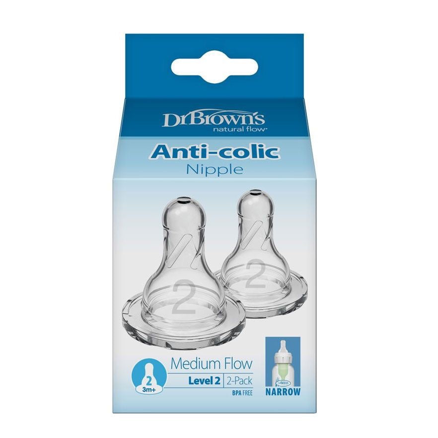 Dr Brown's - Level 2 | Narrow Neck Nipple | 3m+ | 2 Pack Dr Brown's - Level 2 | Narrow Neck Nipple | 3m+ | 2 Pack