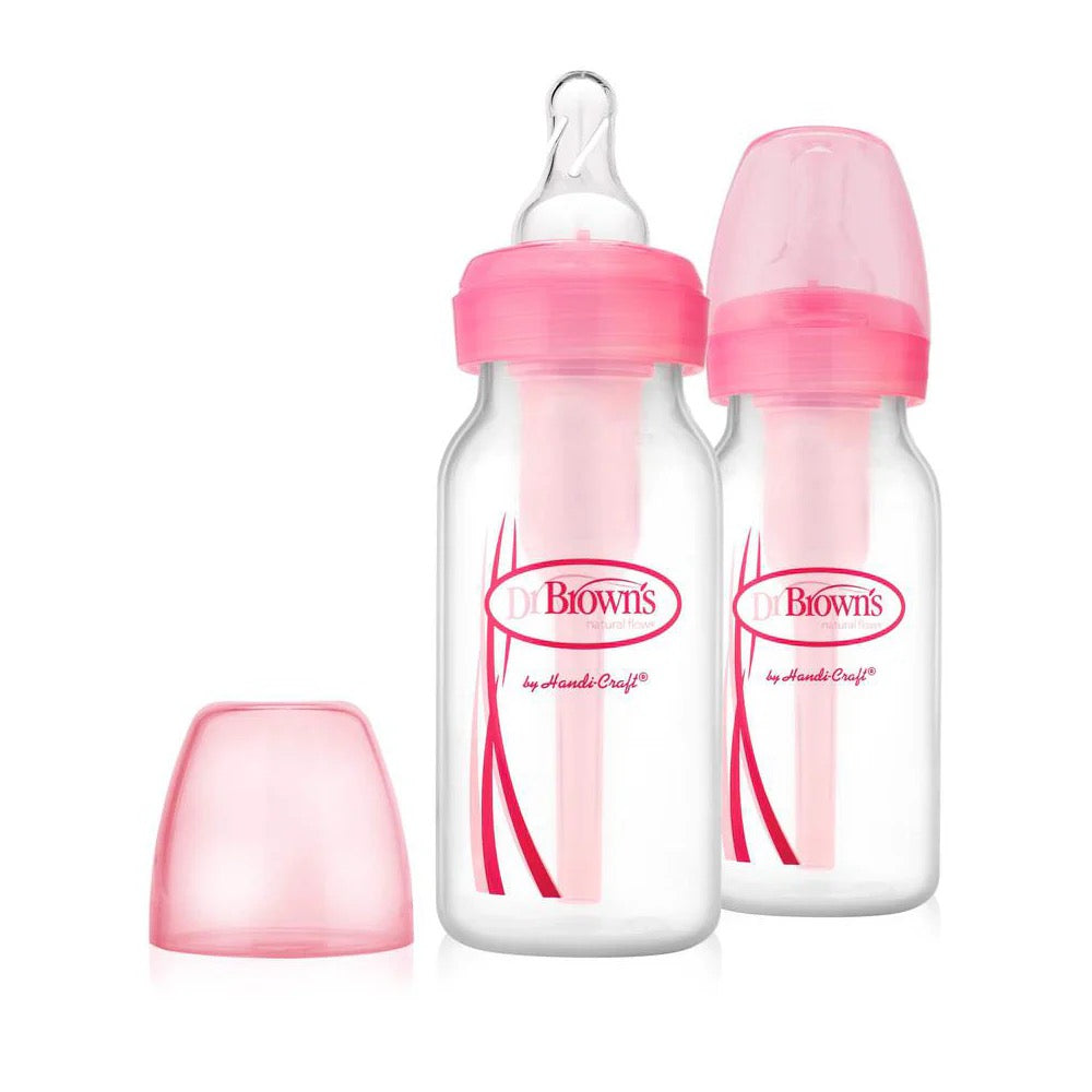 Dr. Brown's - Narrow-Neck Natural Flow Anti-Colic Options + Bottle | 120ml | Level 1 Nipple | Pink | Double Pack