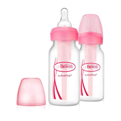 Dr. Brown's - Narrow-Neck Natural Flow Anti-Colic Options + Bottle | 120ml | Level 1 Nipple | Pink | Double Pack