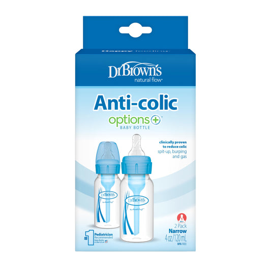 Dr. Brown's - Narrow-Neck Natural Flow Anti-Colic Options + Bottle | 120ml | Level 1 Nipple | Blue | Double Pack