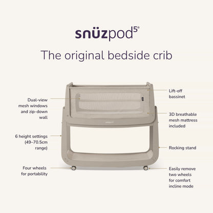 Snuz - SnuzPod5 Bedside Crib | Pebble