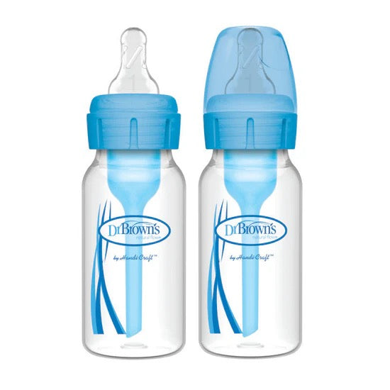 Dr. Brown's - Narrow-Neck Natural Flow Anti-Colic Options + Bottle | 120ml | Level 1 Nipple | Blue | Double Pack