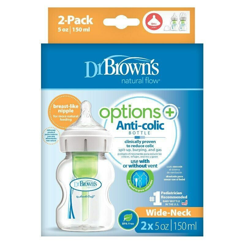 Dr. Brown's - Wide-Neck Options+ Bottle | 150ml | Level 1 Nipple | Double Pack