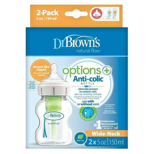Dr. Brown's - Wide-Neck Options+ Bottle | 150ml | Level 1 Nipple | Double Pack