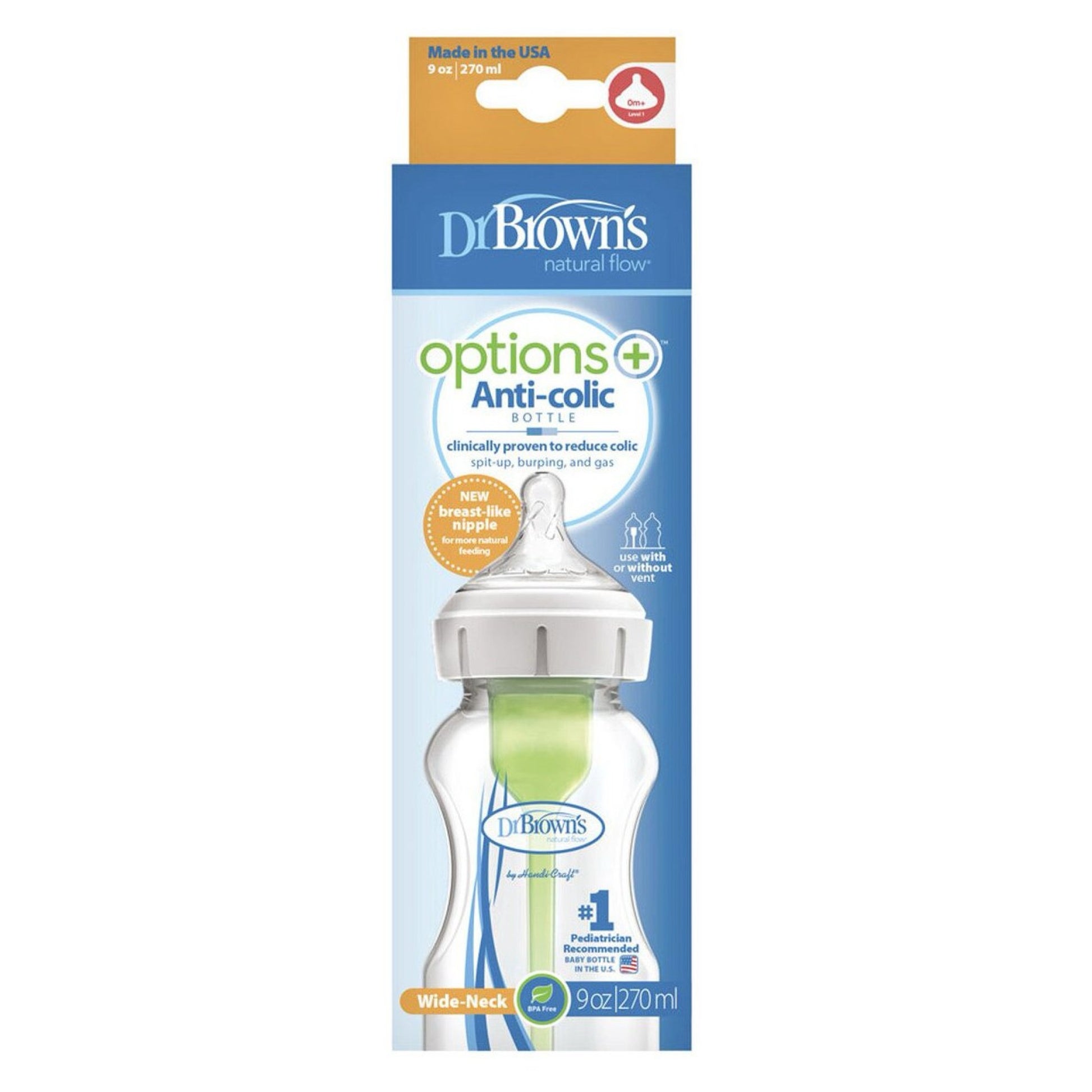 Dr. Brown's - Wide-Neck Options+ Bottle | 270ml | Level 1 Nipple Dr. Brown's - Wide-Neck Options+ Bottle | 270ml | Level 1 Nipple