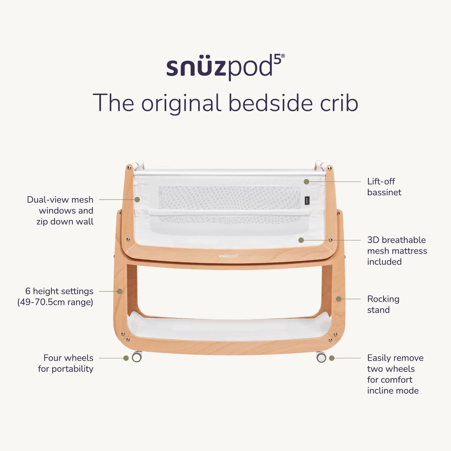 Snuz - SnuzPod5 Bedside Crib | Natural