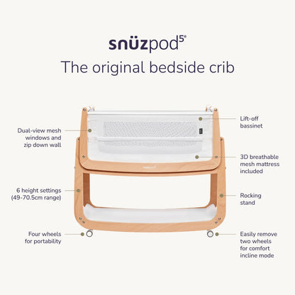 Snuz - SnuzPod5 Bedside Crib | Natural
