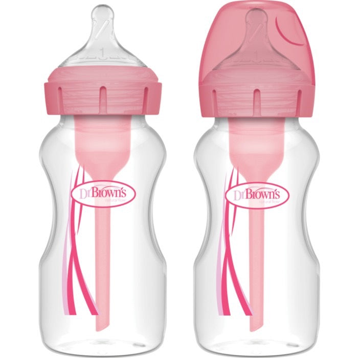 Dr. Brown's - Wide-Neck Options+ Bottle | 270ml | Level 1 Nipple | Pink | Double Pack
